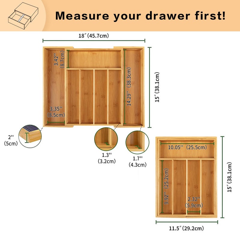 Utoplike Bamboo Cutlery Tray Silverware  Drawer Dividers for Kitchen Utensils  Flatware Tray Drawer Insert for knives  Gadgets and Garage Tools  Office Supplies - Image 3